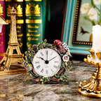 Mini Tabletop Clock, Decorative Vintage Floral Metal Table Clock with Battery Operated for Bedside, Table, Living Room, Home and Office