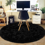 4'x4' Black Round Rug for Bedroom, Ultra Soft Fluffy Circle Rug for Kids Girls Boys Room, Cute Shag Rugs for Living Room Playroom Teen Room Home Decor Rug