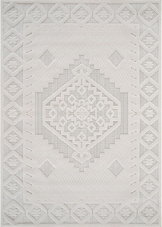Modern Micro Loop Indoor Area Rugs for Living Room Bedroom Kitchen Geometric Trellis White 8x10 Luxury Durable Low and High Pile Non-Shedding Stain Resistant Soft Area Carpet 8 x 10