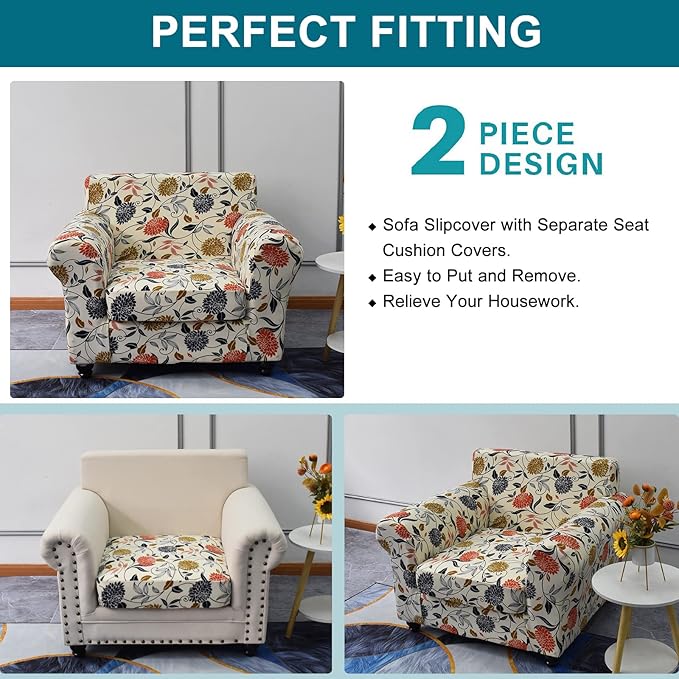 KRFOONN 2 Piece Chair Covers Printed Sofa Covers Couch Covers Washable Armchair Sofa Couch Slipcover Furniture Protector with Elastic Bottom for Living Room (Armchair, 01), Small