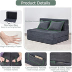 Folding Sofa Bed, 4 in 1 Convertible Sleeper Chair with Pillow, Twin Memory Foam Fold Out Chair Bed, Modern Floor Futon Sofa Couch Mattress for Living Room/Guest/Apartment, Dark Grey