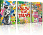 Novatique Banksy Canvas Wall Decor Street Graffiti Wall Art Colorful Cool Painting Graffiti Poster Canvas Print for Bedroom Bathroom,24" x 36" x 3pcs