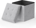MoNiBloom 15 Inches Storage Ottoman Cube, Folding Square Foot Rest Stool, Small Ottoman Footrest with Storage for Living Room, Bedroom, Entryway, Light Gray
