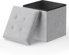 MoNiBloom 15 Inches Storage Ottoman Cube, Folding Square Foot Rest Stool, Small Ottoman Footrest with Storage for Living Room, Bedroom, Entryway, Light Gray