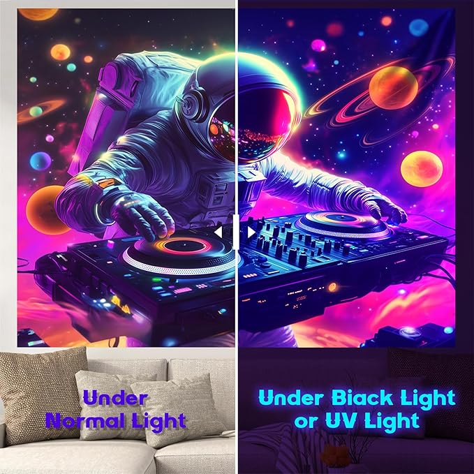 NYZE Astronaut Space Tapestry for Bedroom, Music Wall Tapestry, Party Decor Glow in the Dark Room Decor Tapestries, Cool Galaxy Planet Wall Hanging, Wall Hanging for Room Dorm 59in×51in