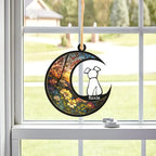 LOVELYPOD DIY Dog Ornament Suncatcher Memorial Gifts for Dog Lovers, White Dog Decor on Moon Window Hangings Suncatcher, Loss of Dog Sympathy Gift, Remembrance Gifts in Memory(4 Inches)