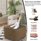 MeMoreCool Square Stuffed Pouf Ottoman Foot Rest, Floor Pouf Foot Stool with Foam Chunk Filling, Soft Stuffed Ottoman Footrest for Living Room, Light Coffee