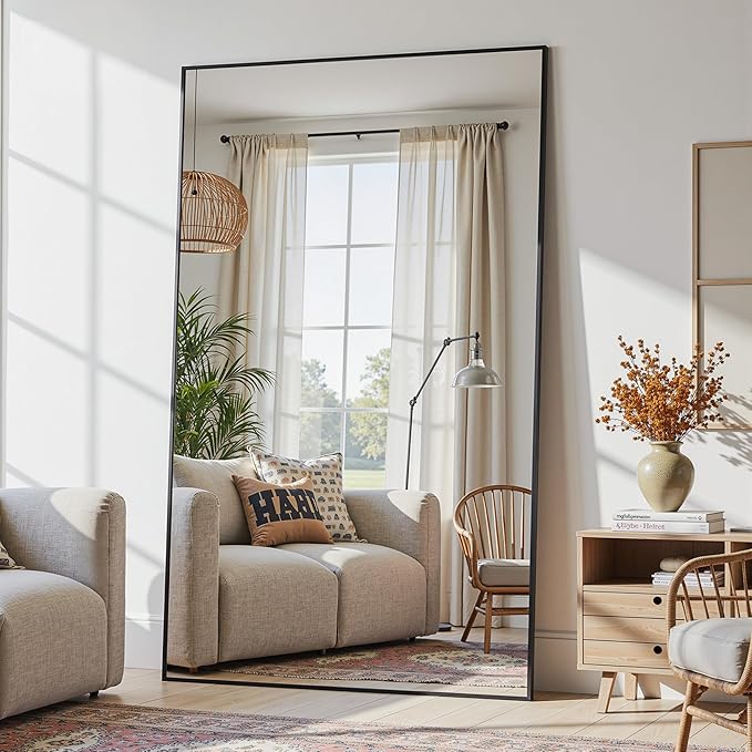 Full Length Mirror, 82"x44" Full Body Mirror, Oversized Floor Mirrors, Leaning Free Standing Mirrors, Hanging Mounted Large Mirrors for Bedroom Dressing Room, Cloakroom, Black