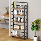 No Assembly Folding Bookshelf, 5 Tiers Collapsible Book Shelf for Home Office, Vintage Wood Foldable Bookcase Storage Organizer for Living Room Bedroom (Rustic Brown)