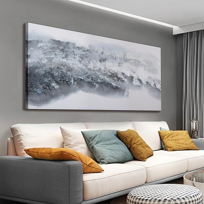 White Abstract Wall Art Decor Grunge Room Decor Art Grey Canvas Wall Decoration 20" x 40"Painting Artwork for Bedroom Home Office Dining Room Decoration