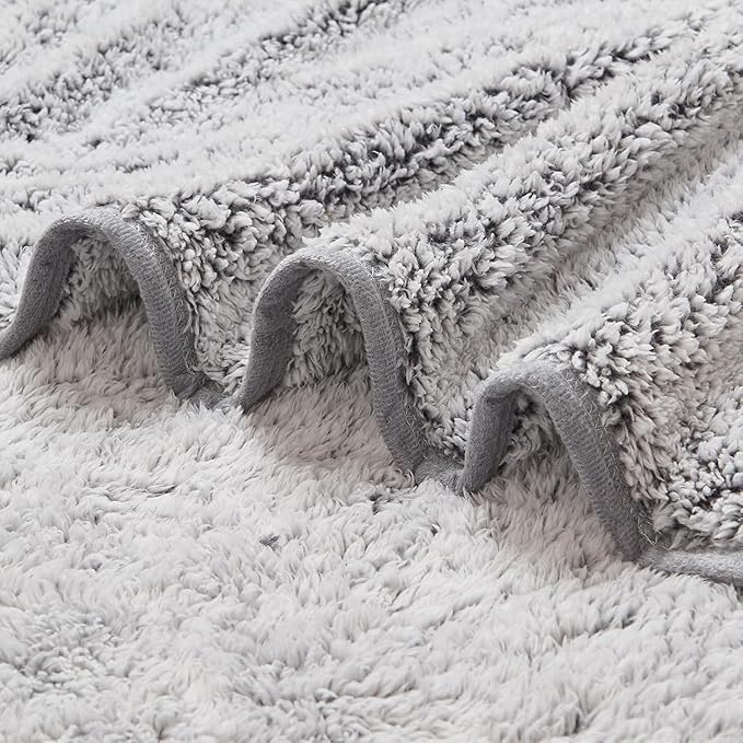 EMME Soft Sherpa Fleece Blanket Reversible Plush Fluffy Large Blanket, Light Weight Warm Decorative Boho Blanket Cover for Sofa, Couch, Bedroom,Travel(Plush Grey,90"x90")