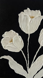 YaSheng Art-Wall Art for Living Room 100% Hand-Painted Flower Oil Painting On Canvas Black and White Thick Texture Minimalist modern Art Gallery Wrapped Framed Floral tulip Blossom Artwork for Home Bedroom 24x24inch