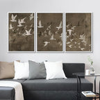 MUDECOR Framed Wall Art Print Set Flock of Abstract Birds in Flight Earthy Tones Illustrations Modern Art Boho Decorative Colorful Chic for Living Room, Bedroom, Office - 16"x24"x3 White