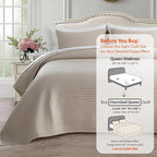 KASENTEX Oversized Queen Quilt Set 102"x106" – Soft Washed 3-Layer Lightweight Bedspread, Minimalist Nordic Design, All-Season Spring & Summer Quilt Set (1 Quilt + 2 Pillow Shams),Light Taupe