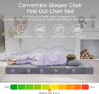 Folding Sofa Bed, 4 in 1 Convertible Sleeper Chair with Pillow, Queen Memory Foam Fold Out Chair Bed, Modern Floor Futon Sofa Couch Mattress for Living Room/Guest/Apartment, Light Gray