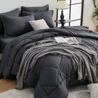 HEVUMYI Twin Comforter Set - 5-Piece All Season Bed in a Bag Twin, Ultra Soft Bedding Set with Comforter, Flat Sheet, Fitted Sheet, Pillowcases, Pillow Shams, Dark Grey