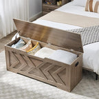 47.2” Storage Bench,Extra Large Wooden Storage Chest with 2 Safety Hinges,entryway Bench,Blanket Storage,Shoe Storage Bench for Entryway,Bedroom,Living Room,Easy Assembly.-Greige