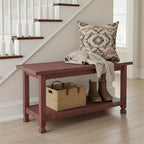Country Cottage Rustic Farmhouse Bench – 36” Solid Wood Entryway Seat with Storage Shelf for Hallway, Mudroom, or Living Room Accent by Alaterre Furniture (Distressed Antique Red Finish)