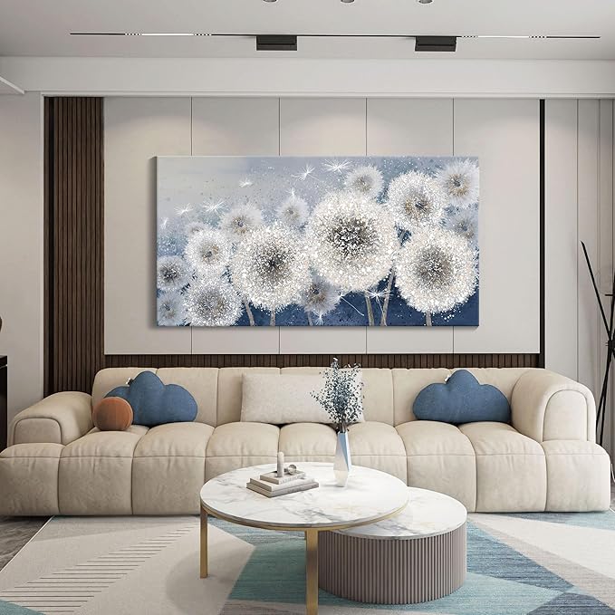 Pogusmavi Blue Dandelion Large Canvas Wall Art - 29x58IN for Living Room & Bedroom
