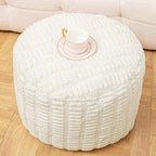 Handmade Unstuffed Ottoman Pouf Cover – Versatile Storage Footstool & Floor Pouf for Living Room, Bedroom, or Wedding Decor | 20" Diameter x 14" Height | Filler Not Included (Cream)