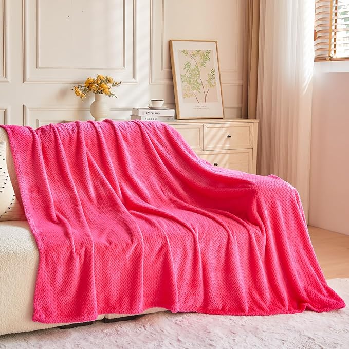 NEWCOSPLAY Super Soft Throw Blanket Dark Rose Red Premium Silky Flannel Fleece Leaves Pattern Lightweight Bed Blanket All Season Use (Dark Rose Red, Throw(50"x60"))