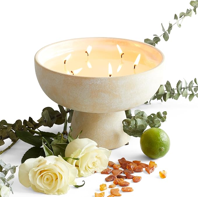 Blueme Focus Candle | Eucalyptus & Lime | 6 Wick - Refillable Wellness Candle with Essential Oils, Hand Finished & Poured Soy Wax Blend Ceramic Vessel, Natural Cotton Wicks | Giant 45 oz