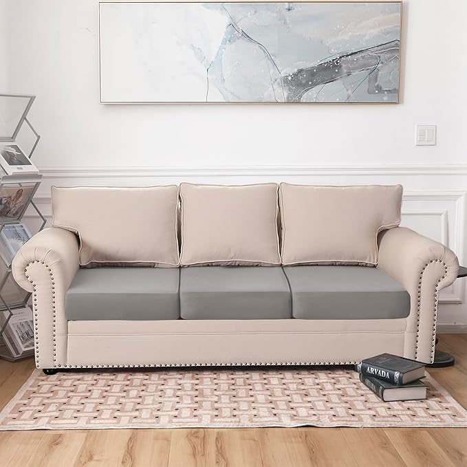 Waterproof Couch Cushion Covers, Stretch Sofa Cushion Covers, Individual Sofa Seat Cushion Slipcovers, Furniture Protector for Kids/Pets (3-Piece Sofa Cushion Cover, Light Grey)
