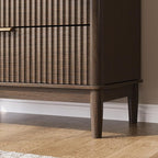 LINSY Fluted Dresser for Bedroom with 5 Drawers, Mid Century Modern Chest of Drawers with Gold Metal Handles, Tall Boho Wood Dressers, Large Farmhouse Storage Cabinet for Bedroom, Living Room, Walnut