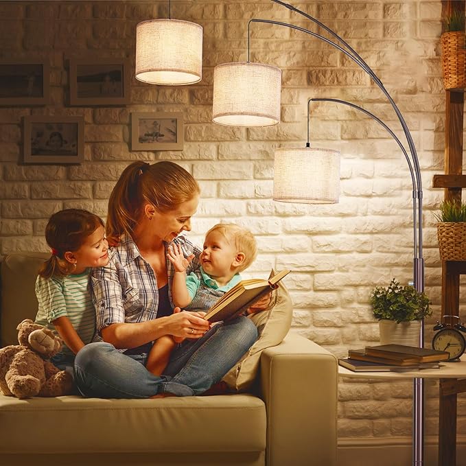 DLLT Modern Floor Lamp for Room: 3-Light Brown Tree Dimmable Floor Lamps with Beige Shades for Living Room - Arc Standing Lamp for Bedroom - Tall Floor Lamp for Office Corner 3 LED Bulbs Included