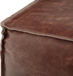 SIMPLIHOME Sheffield Square Pouf - 18 inch Wide Genuine Leather Ottoman in Brown, Boho-Style Footrest, Extra Seating, or Accent Piece for Living Room or Bedroom, Assembled