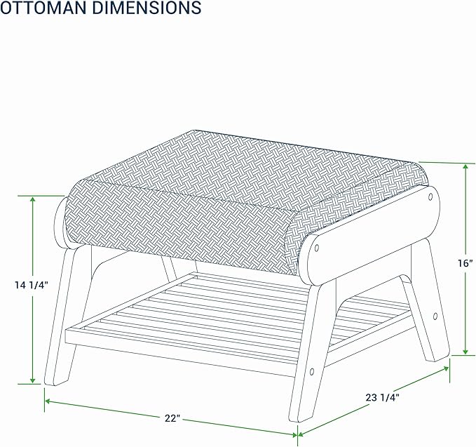 Cambridge Casual Auburn Teak Outdoor Ottoman, All Weather Padded Woven Seat