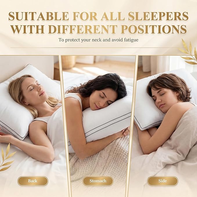 Feather Pillows Queen Size Set of 2 Goose Down Pillows with 100% Breathable Cotton Cover, Hotel Collection Bed Pillows for Sleeping, Soft Support for Back, Stomach and Side Sleepers