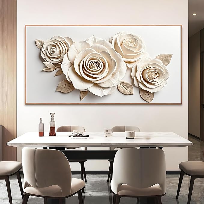 Canvas White Large Wall Art For Living Room Home Wall Decor Modern Canvas Art Wall Decor 29 x 58 Inches Elegant Flower Wall Art Picture For Bedroom Hotel Office Artwork With Framed