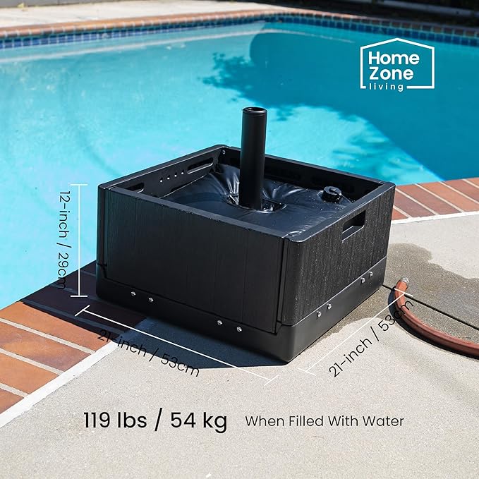 Home Zone Living 119lbs 21" Square Heavy Duty Planter Umbrella Base w/Rolling Wheels & Water Weight Bag for Patio Pool Backyard, Convertible as Table or Planting Box, Supports Up to 11 Ft Umbrella