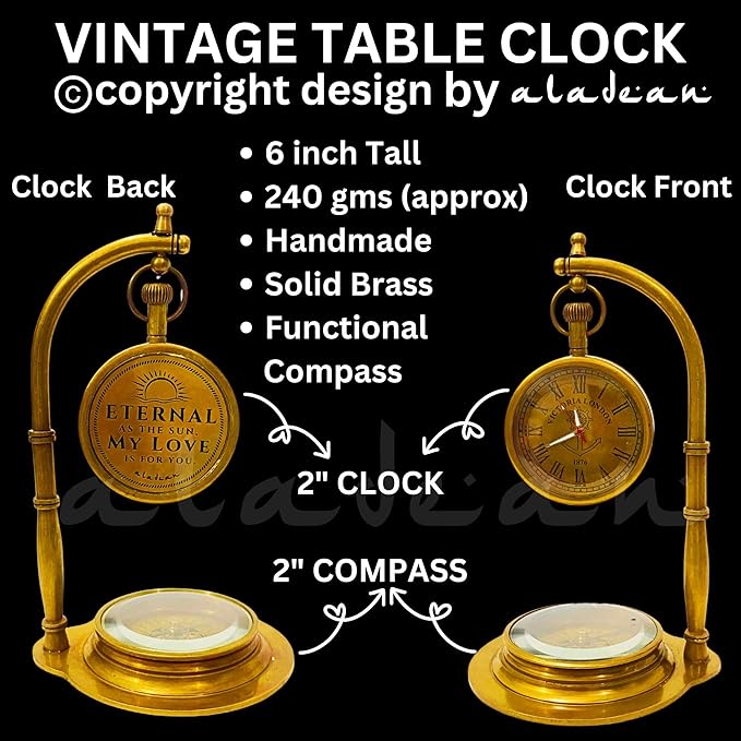 Anniversary Table Clock Compass | Romantic Vintage Lovers Decor for Him Her | Wedding Anniversary 50th 40th 25th 20th 1st Gift Idea for Husband Wife Boyfriend Girlfriend (Eternal Love - NEO)