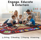 SAFECASTLE Alphabet Express Kids Educational Area Rug – 4'4" x 5'6" – Colorful Train ABC Learning Carpet for Playroom, Classroom, Daycare, Preschool, or Nursery – Durable Machine-Tufted Nylon Rug