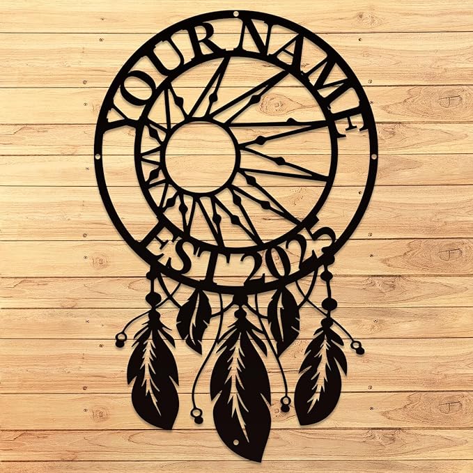 Personalized Dream Catcher Metal Wall Art - Custom Name Iron Sign for Home Decor, 8-30 Inch Black (Style H)