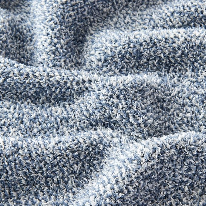 CozeCube Super Soft Fullfy Microfiber Reversible Knitted Blankets, Warm Cozy Fuzzy Plush Throw, Dusty Blue and White Melange Throw Blanket for Couch Bed Sofa, 60" x 80"