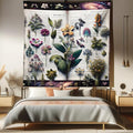 Ambesonne Botanic Tapestry Queen Size, Wildflowers on an Open Vintage Book with Galactic Milky Way Swirls, Wall Hanging Bedspread Bed Cover Wall Decor, 88" X 88", Forest Green and Multicolor