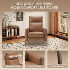 COLAMY Push Back Recliner Chair, Upholstered Leather Recliner with Footrest 118-150 Degree Adjustable, Comfy Modern Wingback Recliner for Living Room, Bedroom,Small Spaces,Cocoa