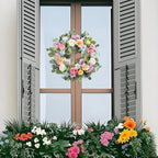 Spring Wreaths for Front Door,Summer Wreath with Peony Rose and Dahlia Flowers,24 Inch Floral Door Wreath for All Seasons Outside Outdoor Indoor Wall Wedding Holiday Home Decor