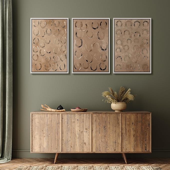 MUDECOR Framed Wall Art Print Set Western Decor Horseshoes Pattern Rustic Neutral Illustrations Modern Art Boho Decorative Colorful Chic for Living Room, Bedroom, Office - 24"x36"x3 WHITE