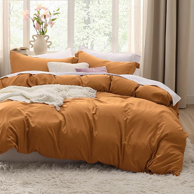 Bedsure Honey Ginger Duvet Cover King Size - 3 Pieces Prewashed Cotton-Like Extra Soft Bedding Set, Includes 1 Duvet Cover 104x90 Inches with Zipper Closure & 2 Pillow Shams, Comforter Not Included