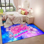 Gaming Rugs for Girls Bedroom Decor Butterfly Rug 3x5 Ft Teen Girls Gamer Area Rug Blue and Pink Carpet for Kids Room,Gaming Room,Dorms,Playroom & Apartment Non-Slip Floor Mat