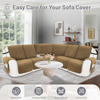 Reclining Sectional Couch Covers 100% Waterproof Velvet L Shape Recliner Couch Covers for Sofa Pets Washable Anti Slip Recliner Slipcovers with Pockets (5 Seat Sofa with 1 Console, Light Tan)