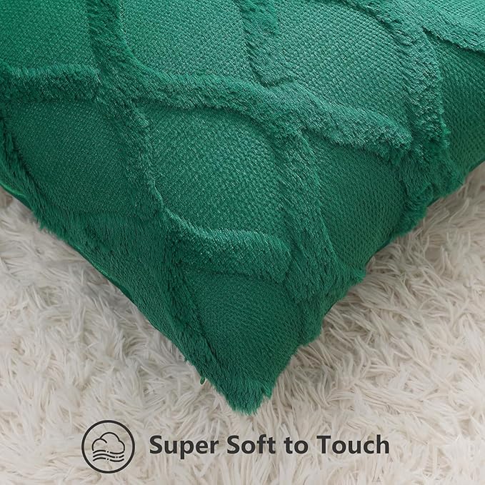 decorUhome Spring Euro Sham Throw Pillow Covers 22x22 Inch Set of 2, Soft Plush Faux Fur Wool Green Couch Pillow Covers, Decorative Neutral Pillow Cases for Bed Sofa Living Room Home Decor