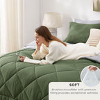 Bedsure Queen Comforter Set - 7 Pieces Reversible Olive Green Bedding, Queen Size Bed Set for All Seasons, Bed in a Bag with Down Alternative Comforter, Sheets, Pillowcases & Shams