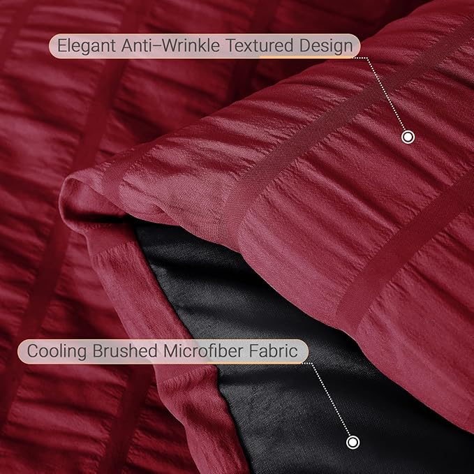 MUXHOMO 7 Pieces King Comforter Set, Seersucker Bed in a Bag King Size, All Season Luxury Bedding Set with Comforter, Flat Sheet, Fitted Sheet, Pillowcases & Shams, Red & Black