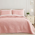 Exclusivo Mezcla King Size Quilt Bedding Set, Lightweight Blush Pink Quilts King Size for All Seasons, Soft Microfiber Bedspreads Coverlets Bed Cover with Leaf Pattern, 3 Piece