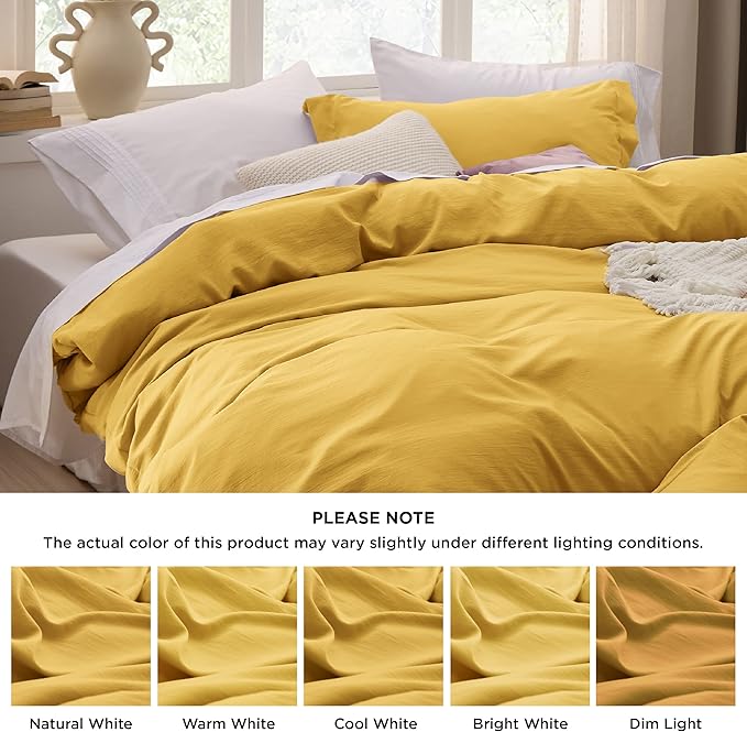 Bedsure Mustard Yellow Duvet Cover Queen Size - 3 Pieces Prewashed Extra Soft Bedding Set, Includes 1 Duvet Cover 90x90 Inches with Zipper Closure & 2 Pillow Shams, Comforter Not Included